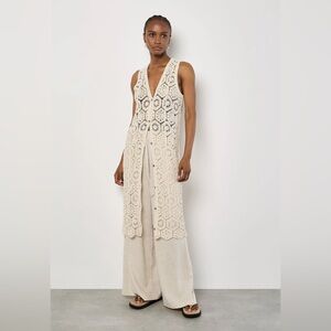 APRICOT Cream Crochet Long Vest